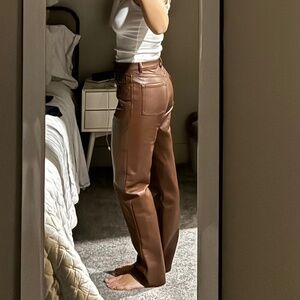 Wilfred Aritzia Melina Vegan Leather High Rise Pants in Brown Cognac, size 4